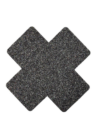 Paire de cache tétons adhésifs croix pailletée noir - NP-1048BLK